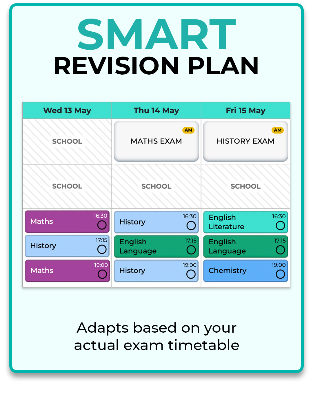 Smart Revision Plan - adapts based on your actual exam timetable.